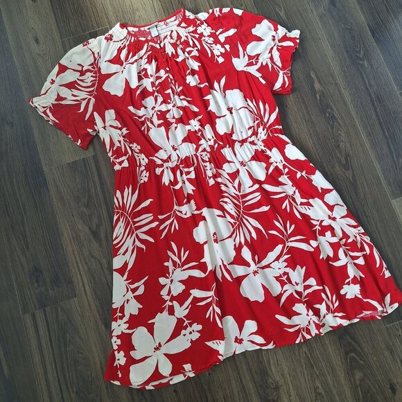 💙 Ara & Viv Soft Flowy Floral Tropical Midi Pockets Summer Dress 100% Rayon Siz - Picture 4 of 11